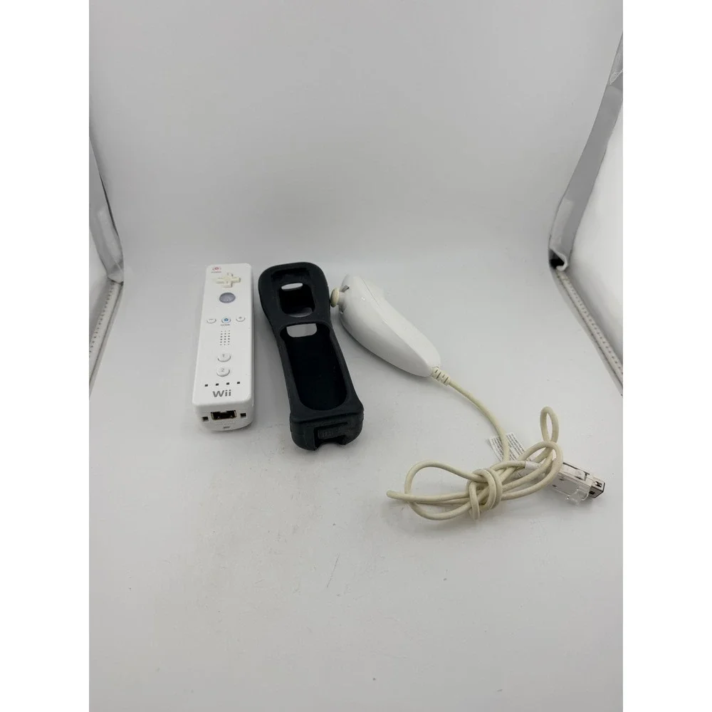 Nintendo Wii Remote RVL-003 White with Nunchuk and Black Silicone Sleeve Bundle